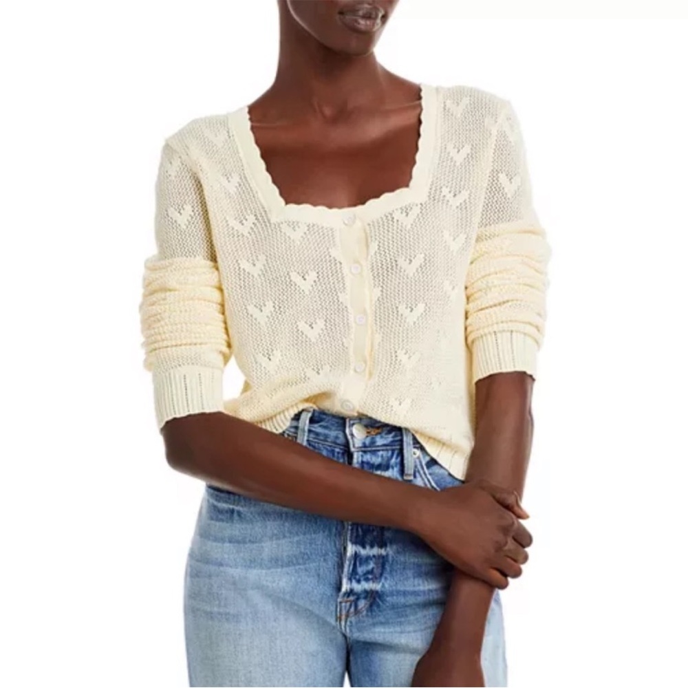 LoveShackFancy Venice Cropped Cardigan in Cream Size Large NWOT - Picture 2 of 8